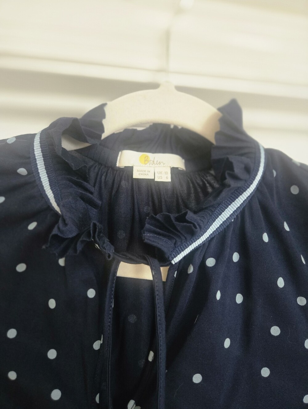 Boden Navy Polka Dot Ruffle-Neck Top - Picture 2 of 3